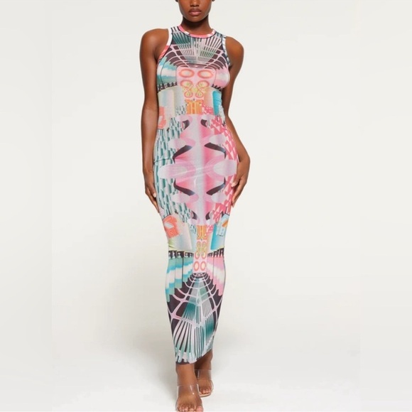 SKIMS Dresses & Skirts - New Skims High Neck Summer Mesh l Maxi Dress Deco Train XS